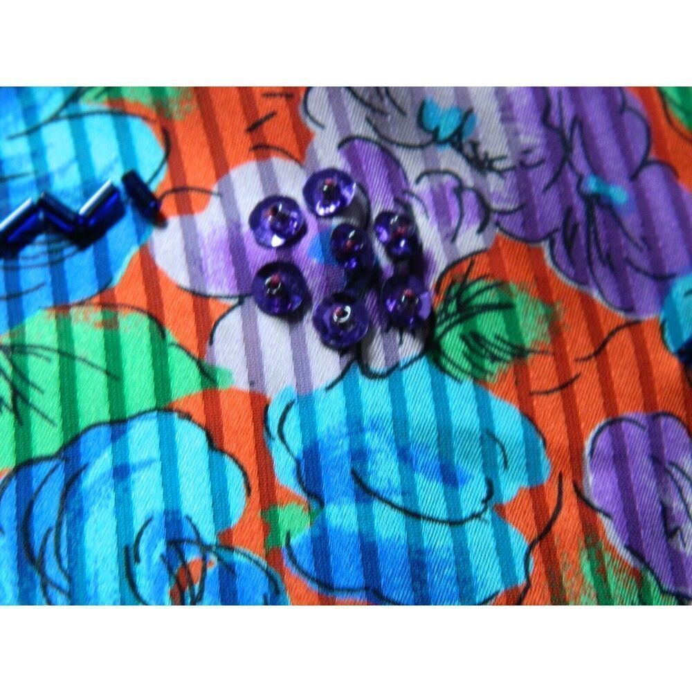 Vintage Diane Freis Skirt Set L/XL Blue  Purple Red Floral‎ Pleated Sequins 80's - Picture 3 of 13